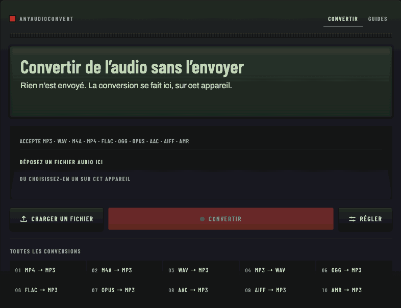 Un enregistrement d’écran du panneau Régler du convertisseur qui s’ouvre, le sélecteur de débit passant de 192 à 320 kbps, la case du débit variable qui se coche, et le débit qui revient à 128.