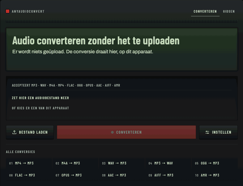 Een schermopname waarin de converter een volledige conversie tot het einde uitvoert terwijl de browser in offlinemodus staat en er geen netwerkverbinding beschikbaar is.