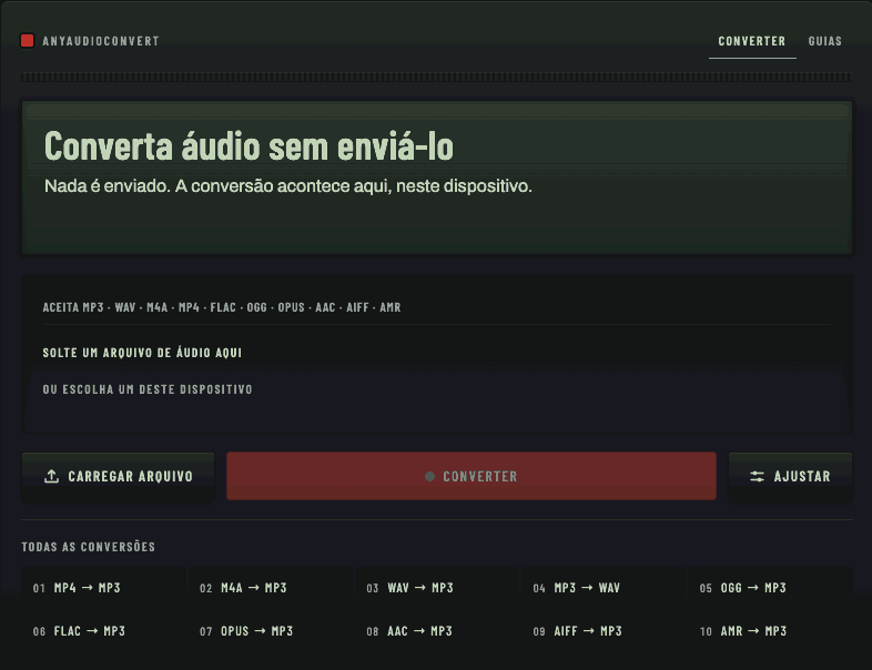 Uma gravação de tela do painel Ajustar do conversor abrindo, o seletor de bitrate indo de 192 para 320 kbps, a caixa de bitrate variável sendo marcada e o bitrate voltando para 128.